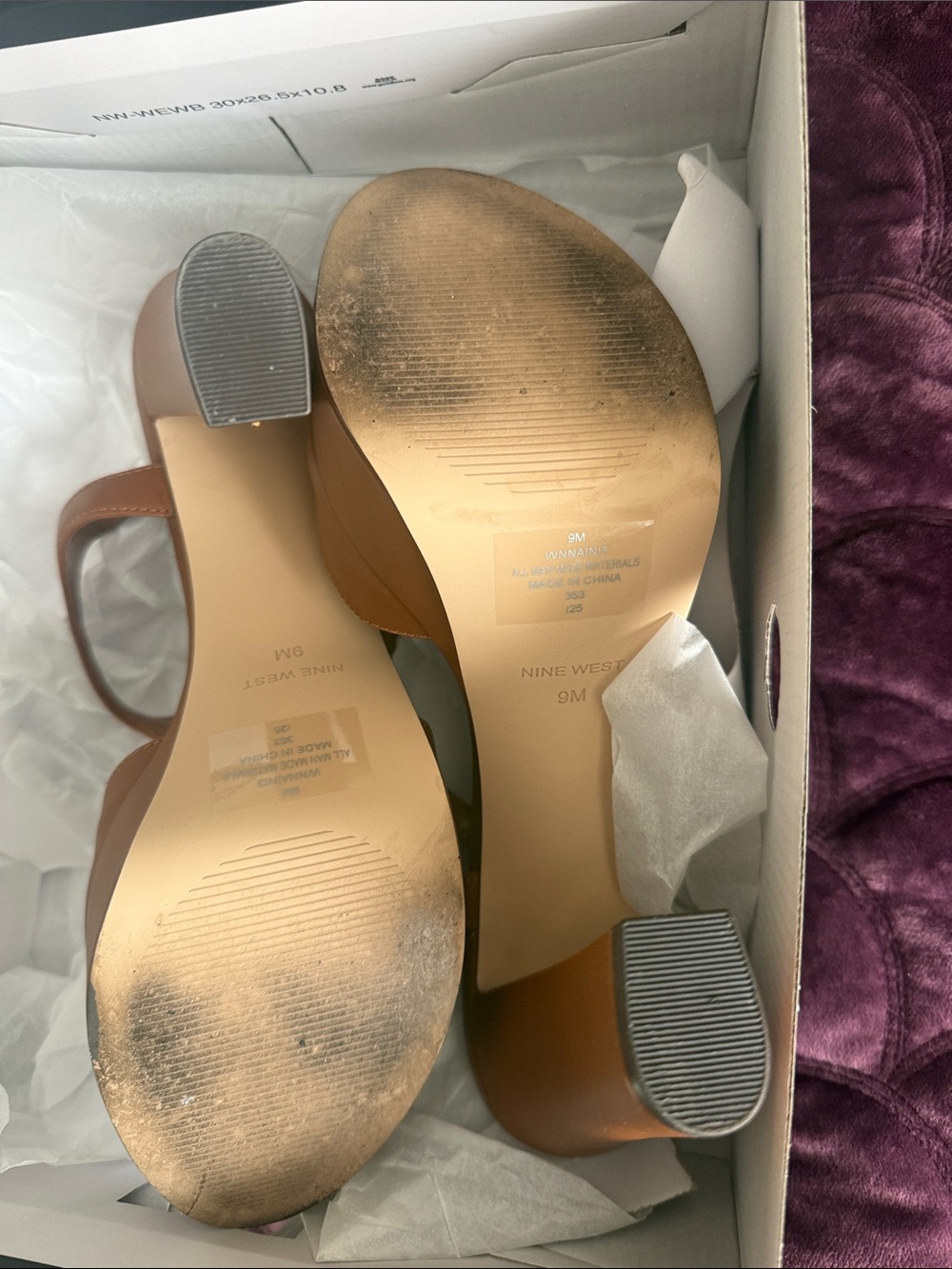Nine West Cognac Brown Platform Block Heel Sandals - Picture 7 of 11